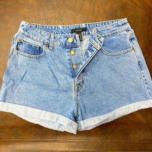 high waisted cuffed denim shorts